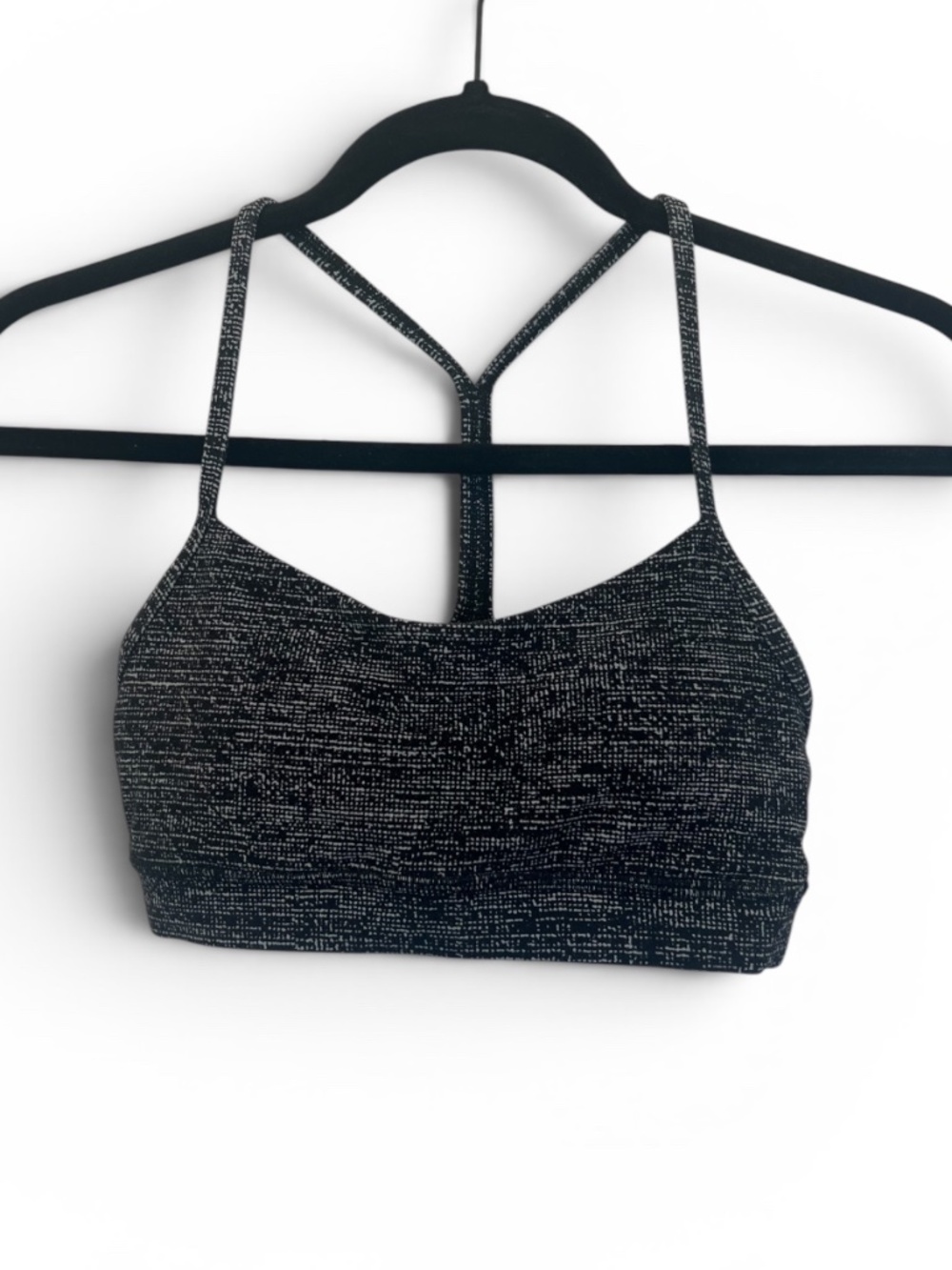 Lululemon Flow Y Sports Bra Heathered Black White Static Print Low Impact (2)